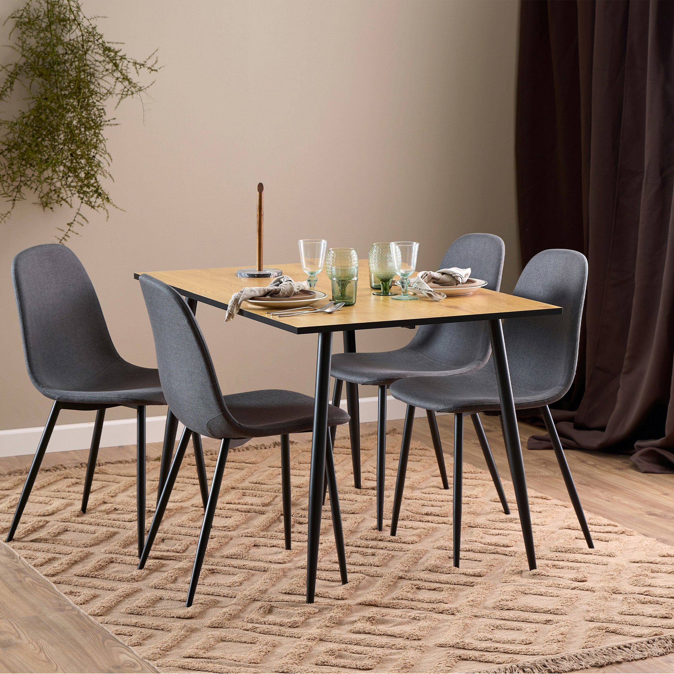 Rackhams Black/Light/Grey Wilma Dining Table With Oak Top & Legs Included 4 Celia Dining Chair In - No - Brown