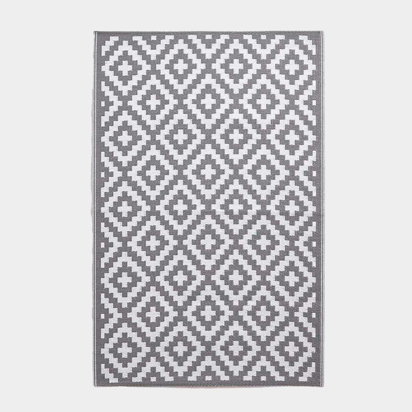 Rackhams Grey/White Outdoor Rug Luxury Waterproof Reversible Recycled, For Garden, Zoe Geometric - 180 X 270 Cm