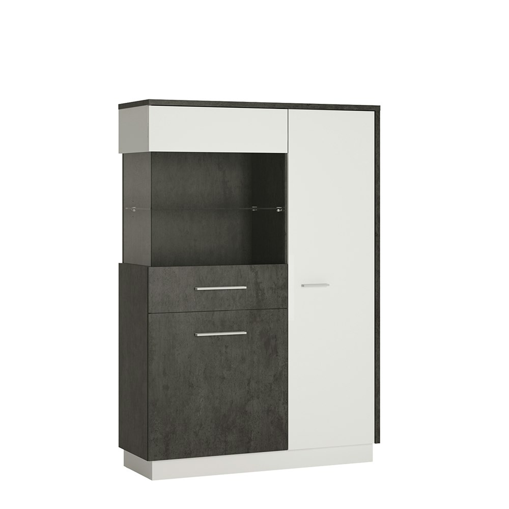 Rackhams Grey/White Zingaro Low Display Cabinet (Lh) In And - Full Assembly Required - & - Matt