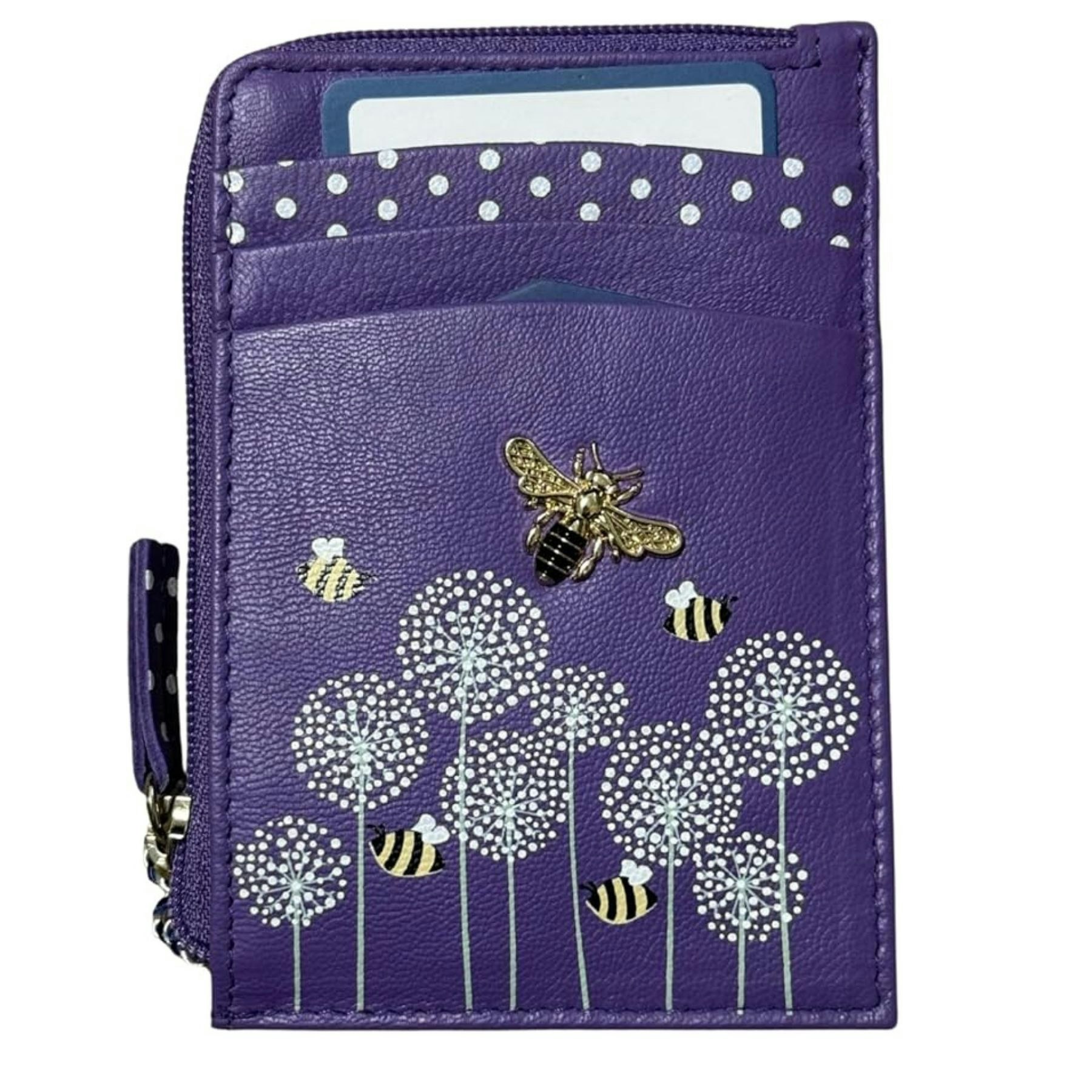 Mala Leather Purple Bumble Bee Design Rfid Leather Coin & Card Purse