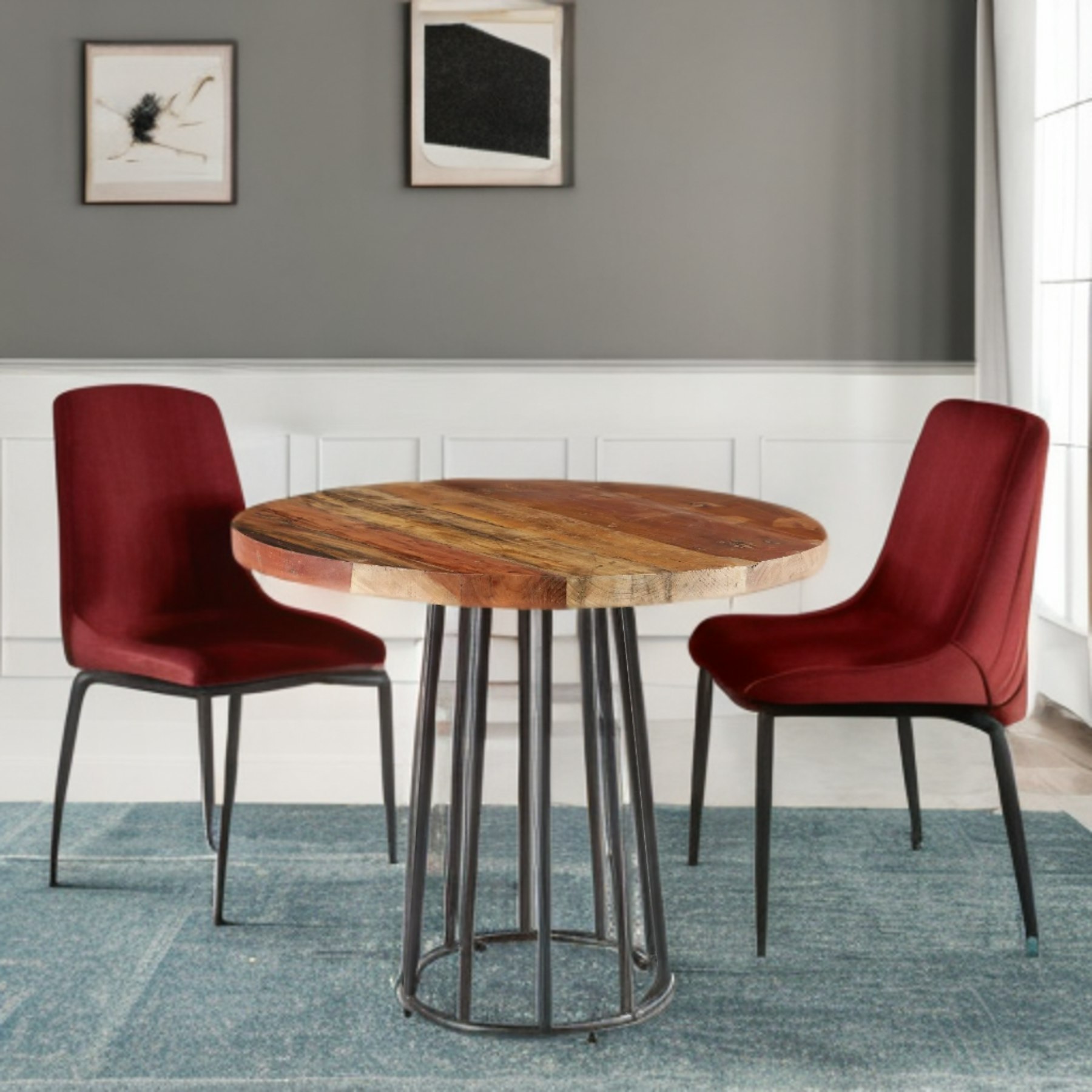 Ih Design Dahila Reclaimed Boat Wood Round Dining Table - Wood - 90Cm X 90Cm X 78Cm (Lxdxh) - Dining Table