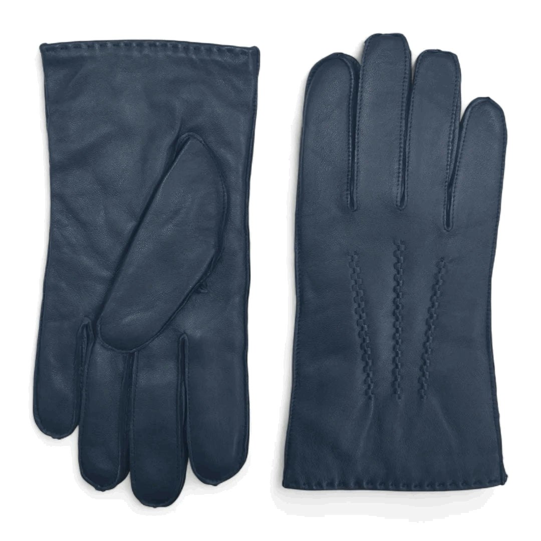 Infinity Leather Men's Light Leather Wool Lined Gloves - Navy - Large
