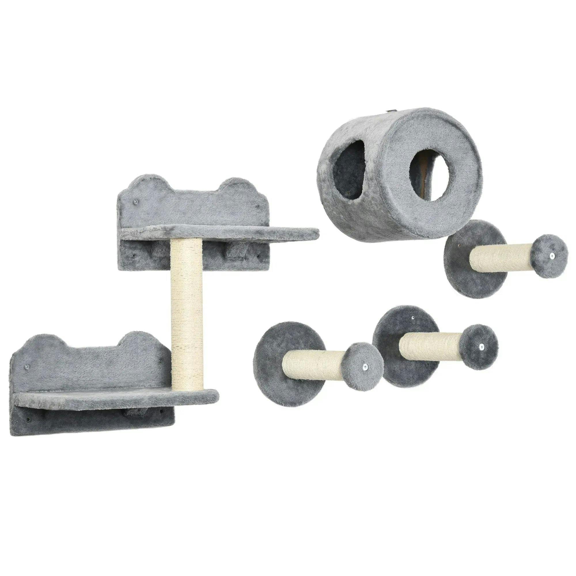 Pawhut Grey 5Pcs Cat Wall Furniture W/ Perch, Cat Condo, Scratching Post In - Image 7