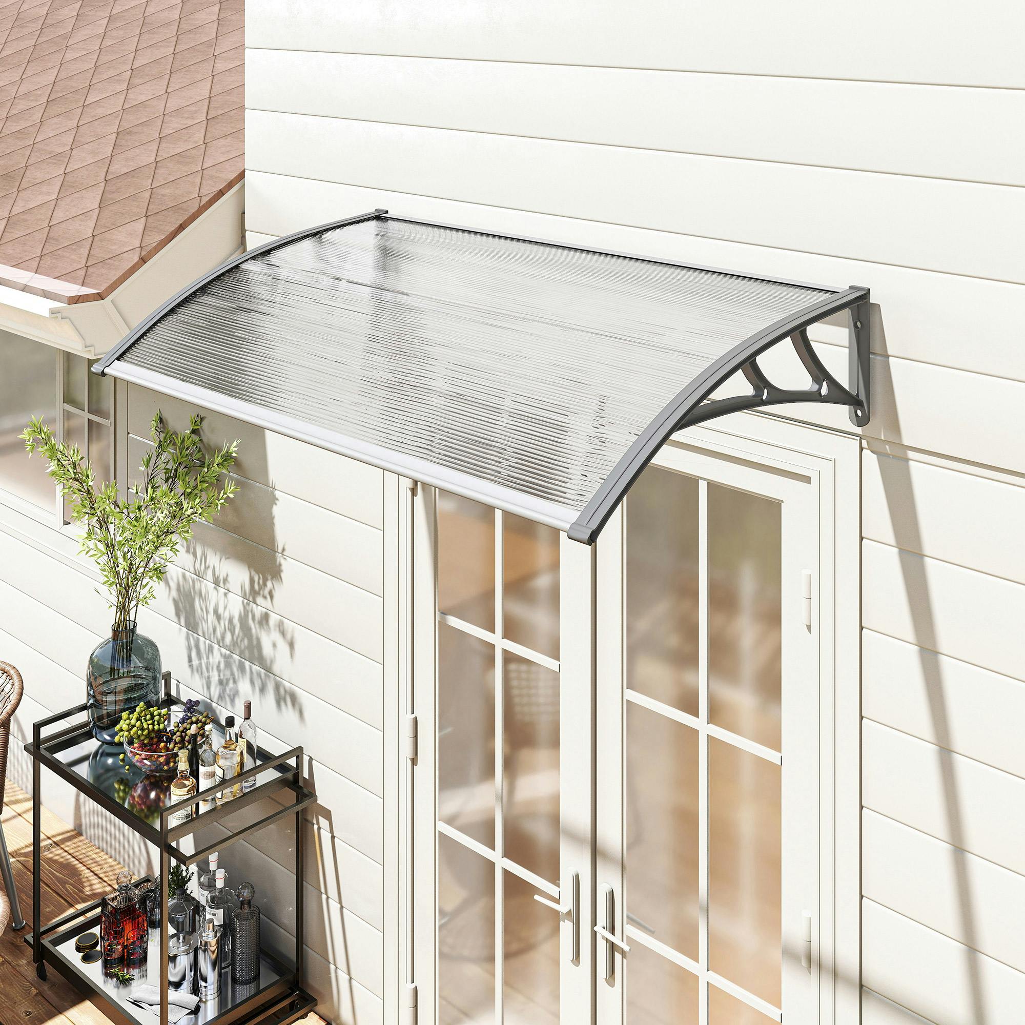 Outsunny Grey Door Canopy Outdoor Awning Rain Shelter For Window Porch,