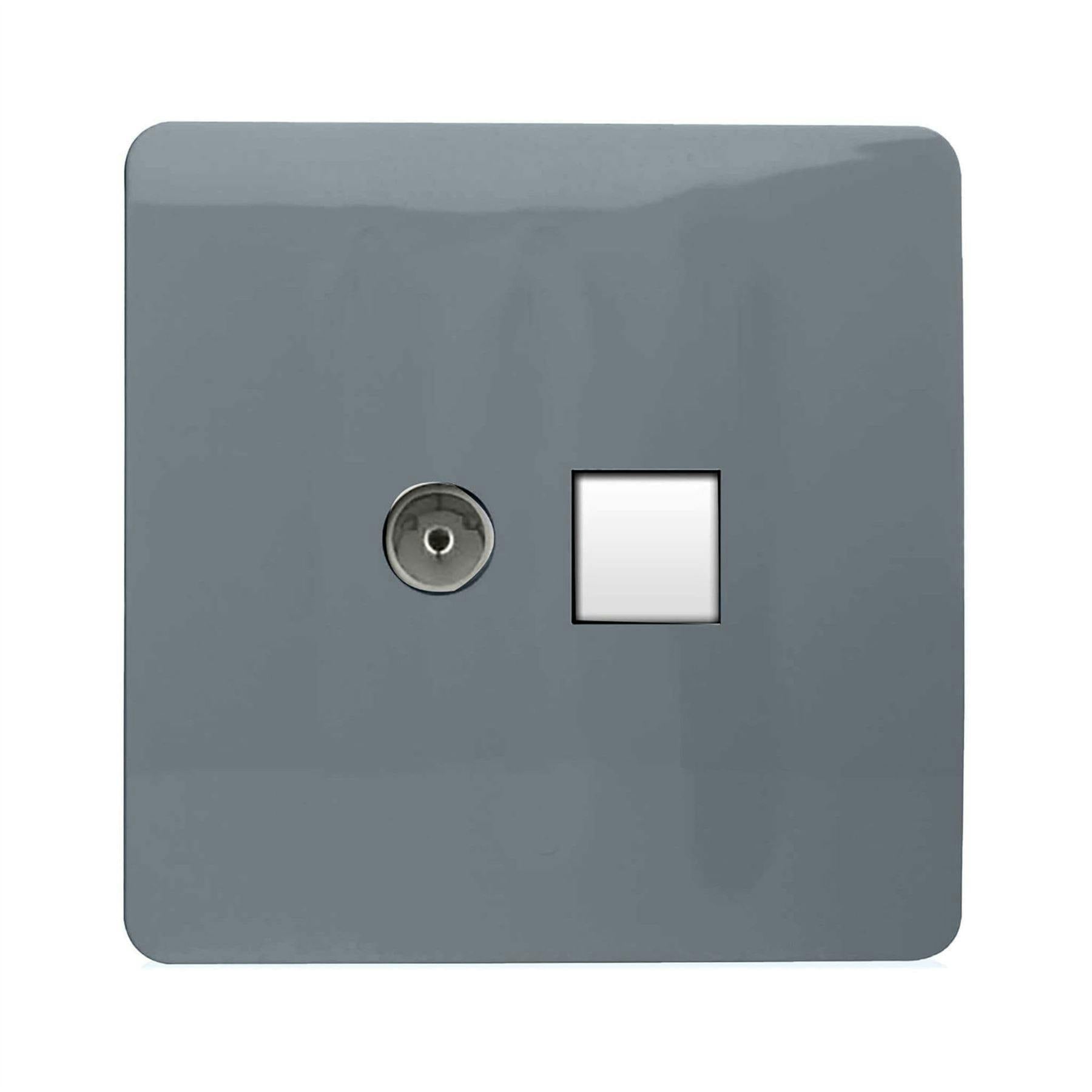 Trendi Switch Women's Grey 2 Gang Tv Co-Axial & Rj45 Cat 6 Modern Designer Pc Ethernet Sockets In Warm