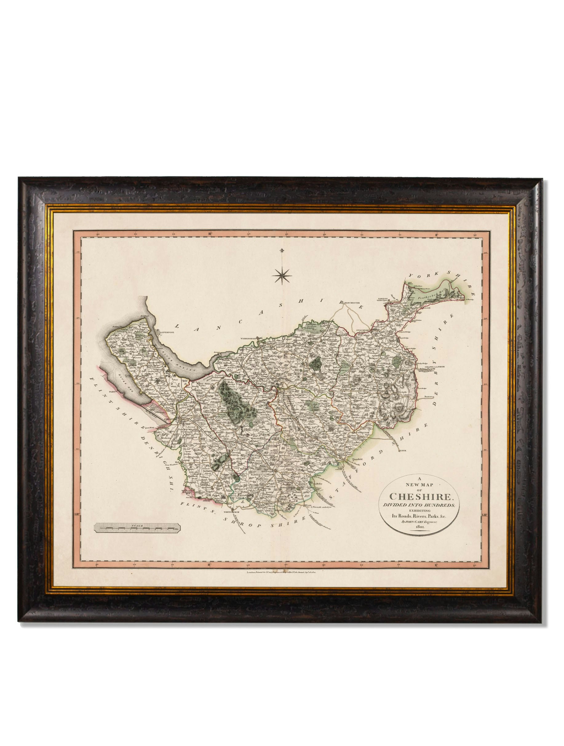 Rackhams Black C.1806 County Maps Of England - 84 X 70Cm - Cheshire