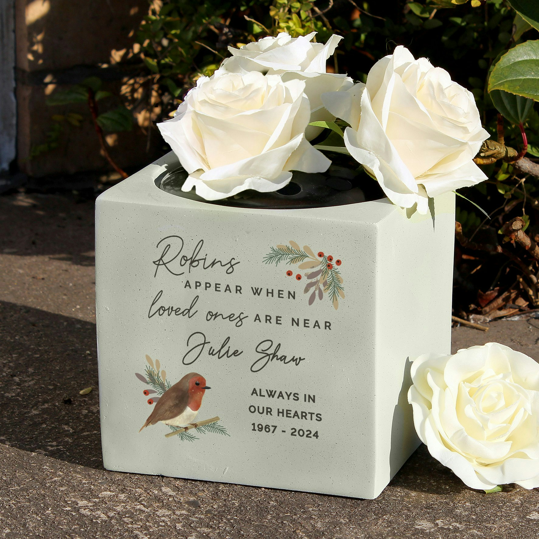 Personalised Memento Company Personalised Robins Appear Memorial Vase