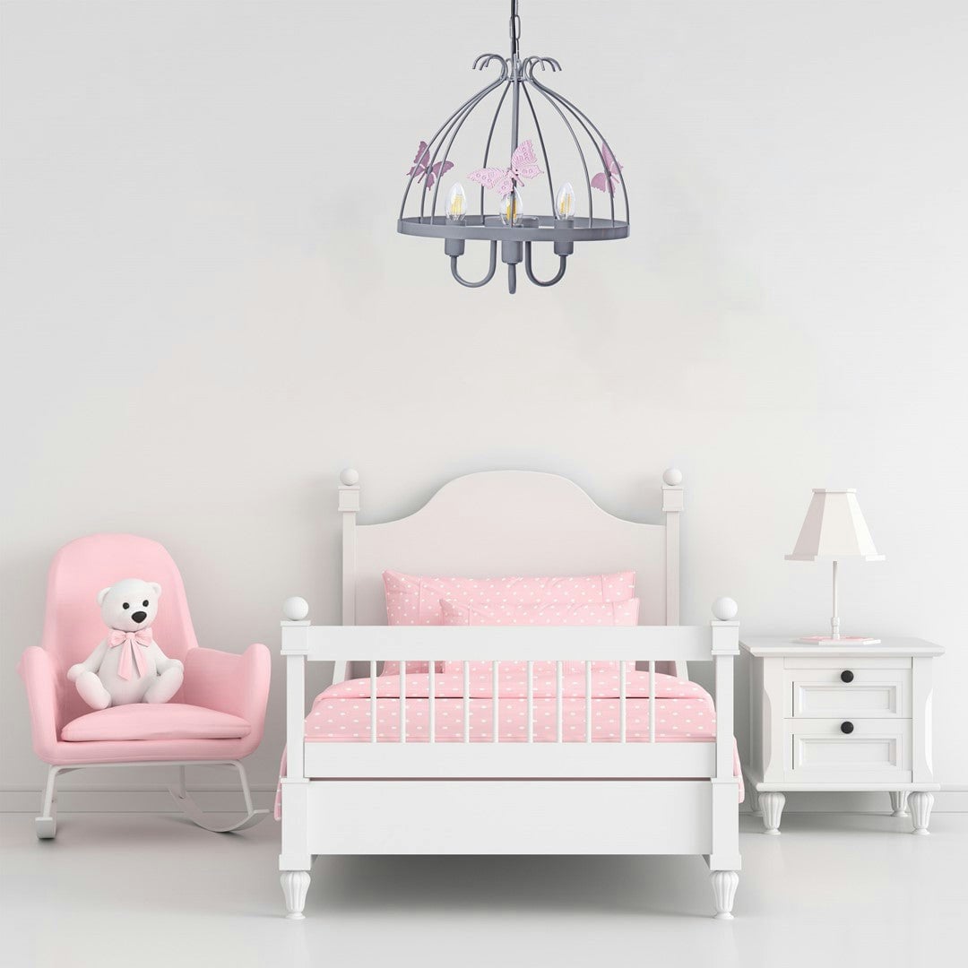 Milagro Kago Chandelier - 3xE14 - Grey and Pink - Metal Ceiling Light - Image 4