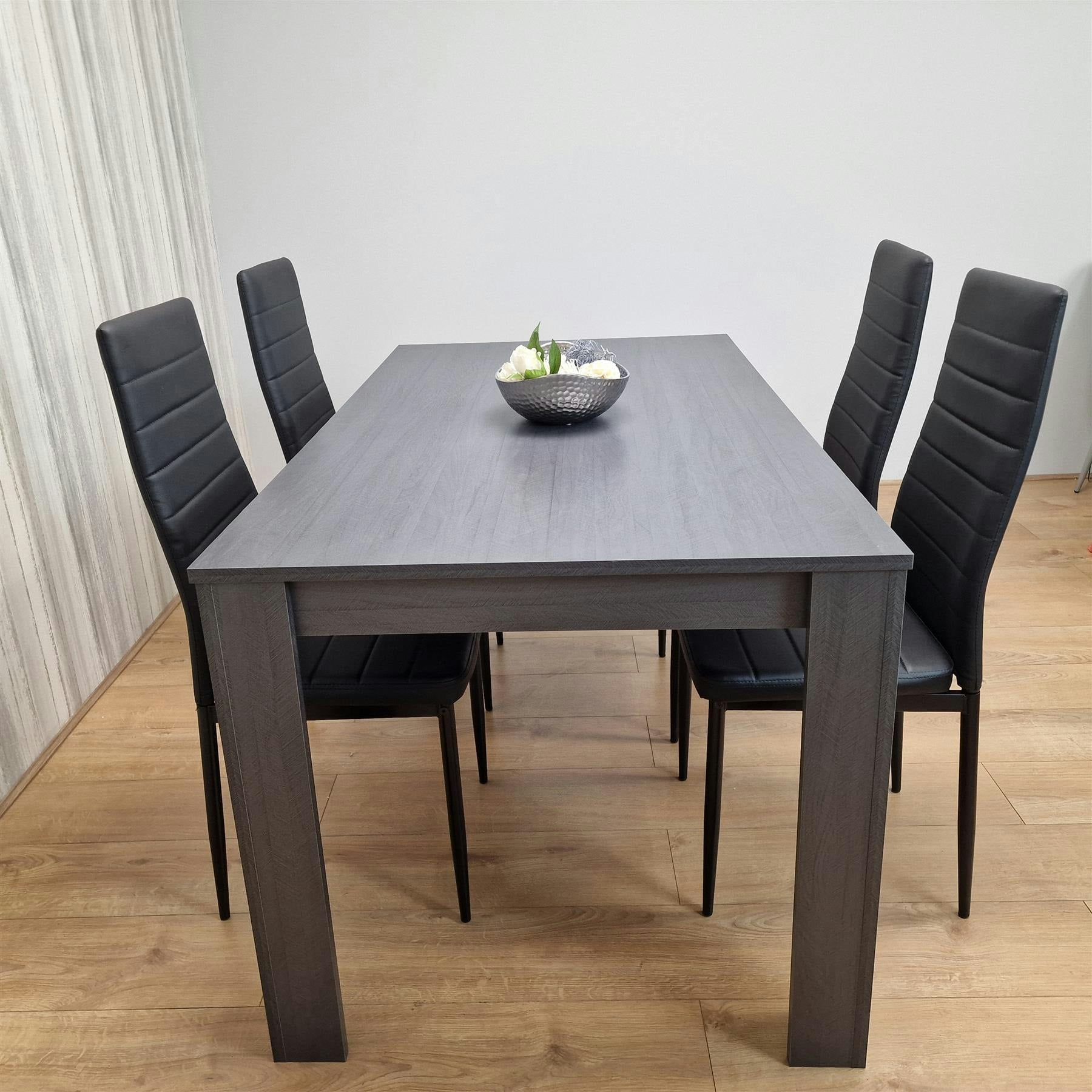 Kosy Koala Brown Dining Table & 4 Chairs Black Dark Grey Leather Chairs Wood Dining Set Furniture In - Image 5