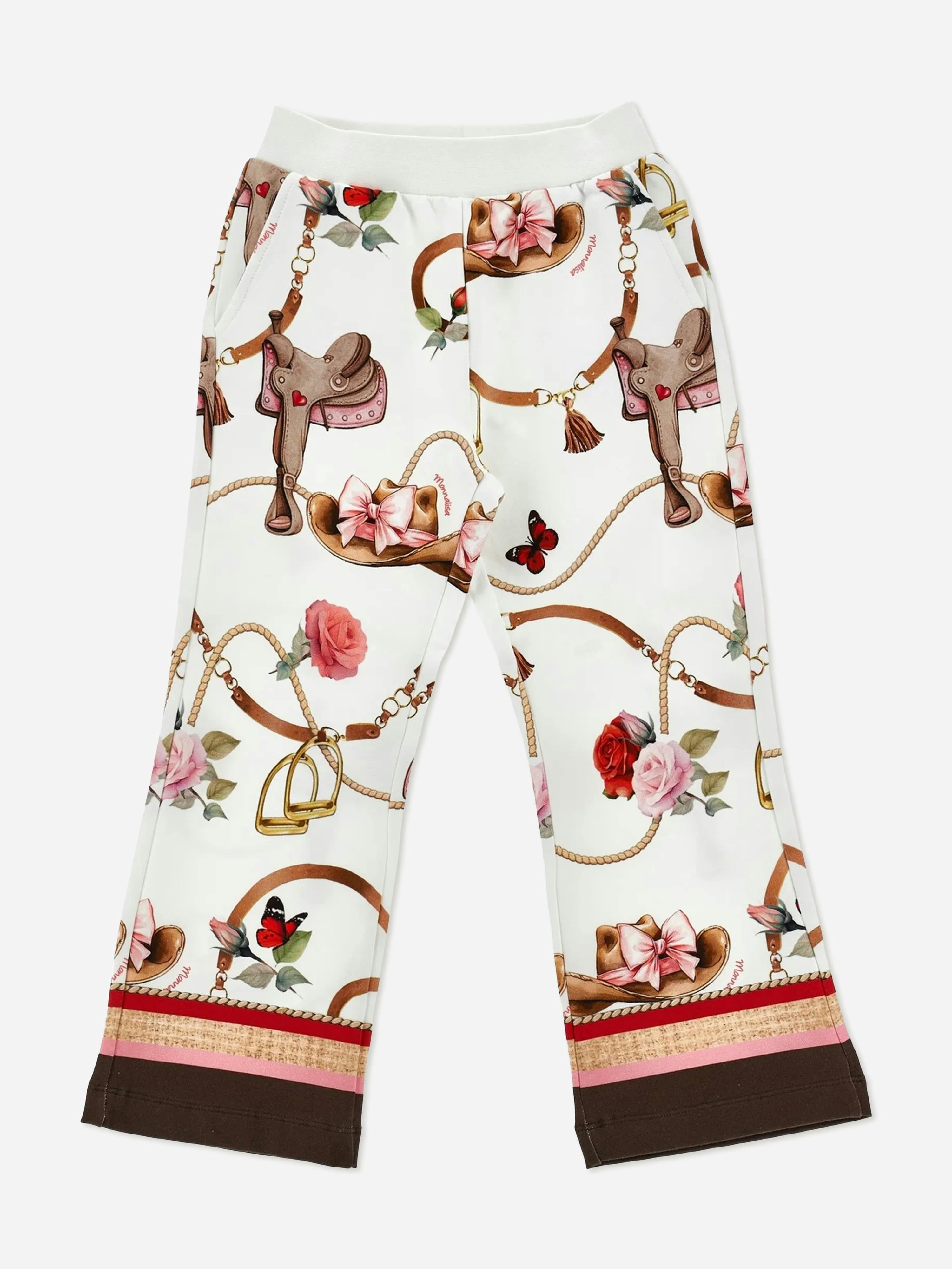 Monnalisa Girls Ivory Floral Equestrian Trousers In - 5 Yrs