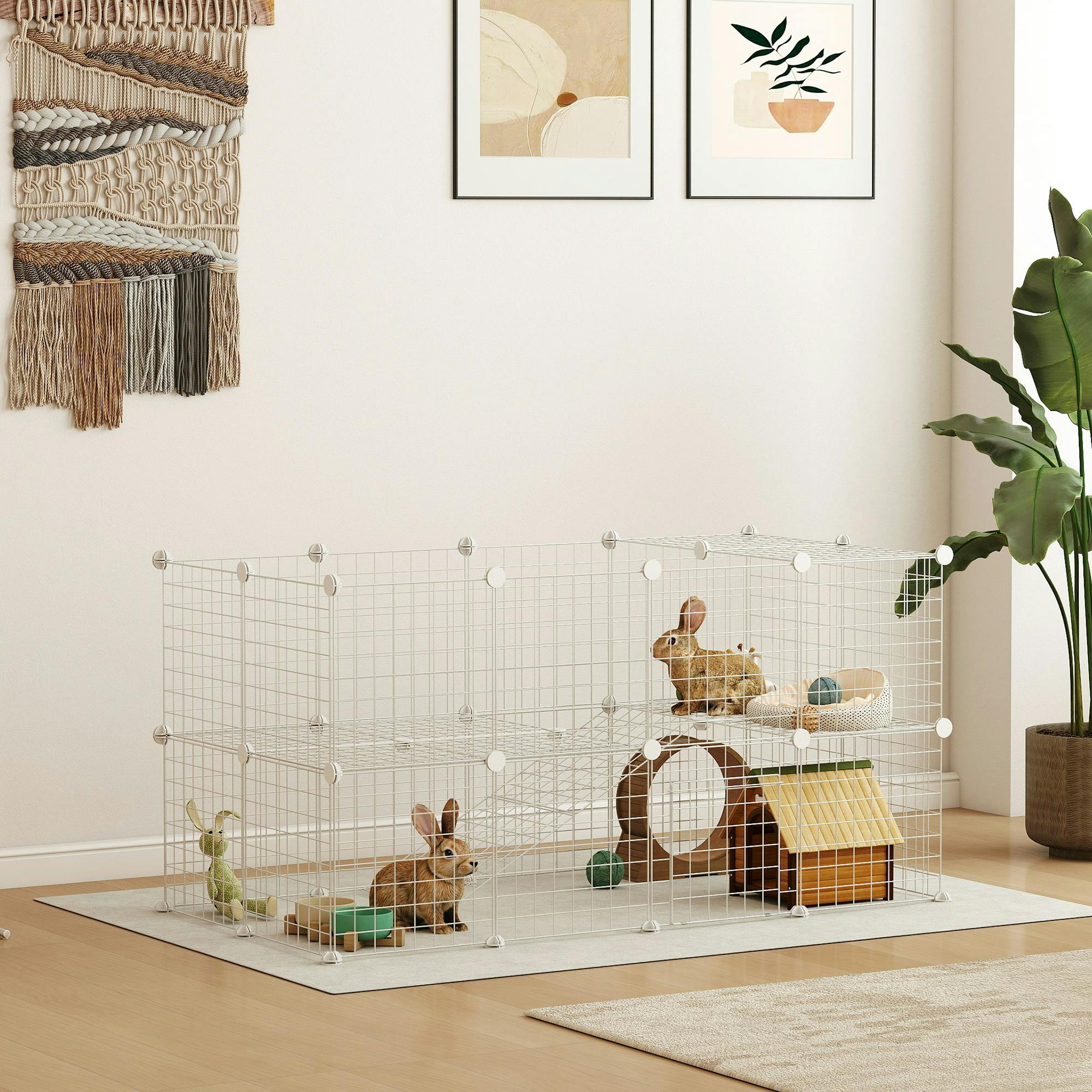 PAWHUT DIY Pet Playpen 36 Panel for Rabbit Chinchilla Hedgehog in White - Image 3