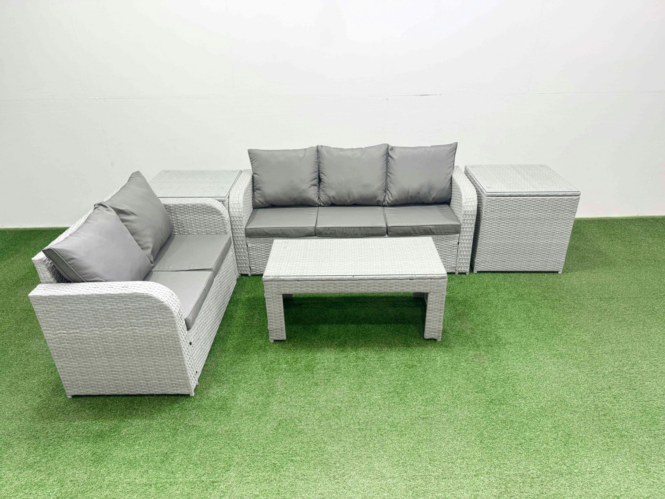 Fimous Light/Grey/Dark 5 Seater Pe Rattan Wicker Garden Furniture Patio Conservatory Sofa Set With Oblong Coffee Table 3 Seater Sofa Love Sofa 2 Side Table