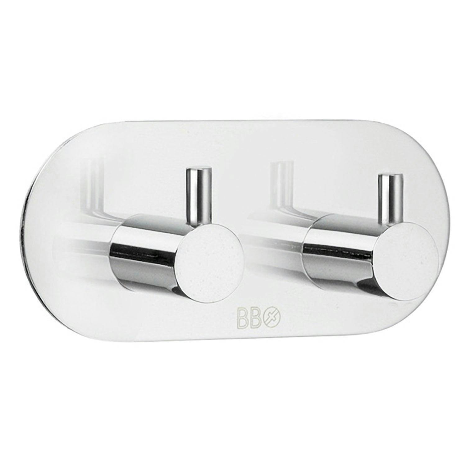 Rackhams Chrome Stainless Steel Double Towel Hook (96 X 48Mm) Self Adhesive Bathroom Wall Mounted