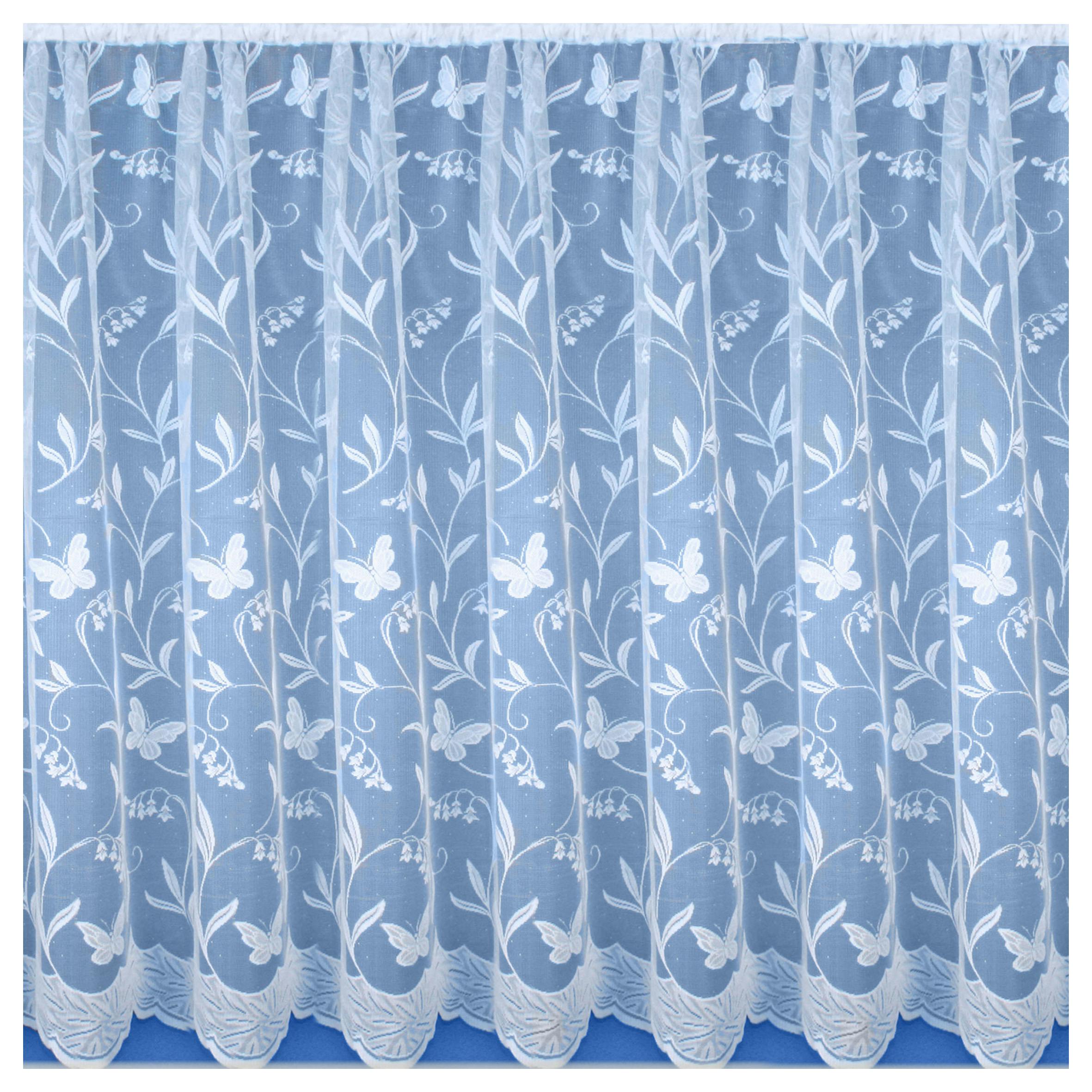 Tyrone Textiles White Butterfly And Leaf Floral Net Lace Curtain - Pre Cut Ready To Hang - 40" (102Cm) - 79" (200Cm)