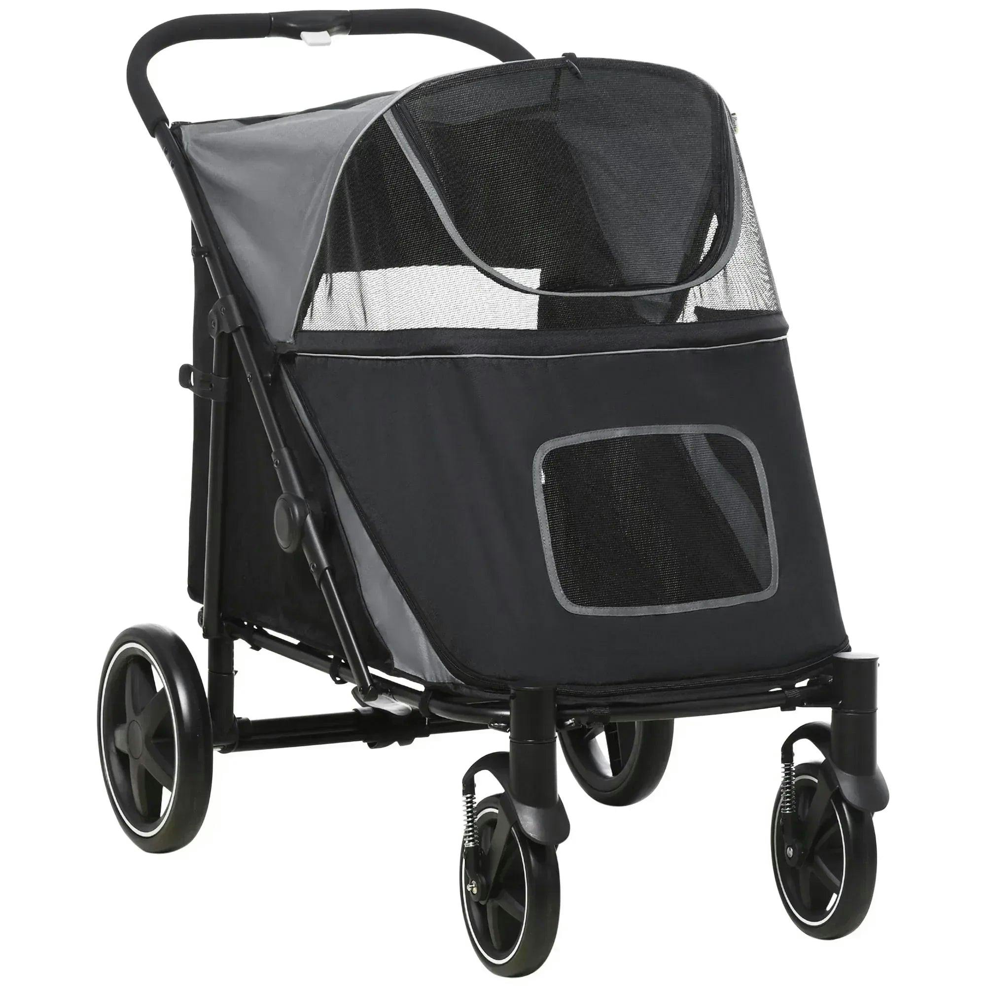 Pawhut Black Foldable Dog Carriage W/ Universal Wheels, Shock Absorber - Image 6