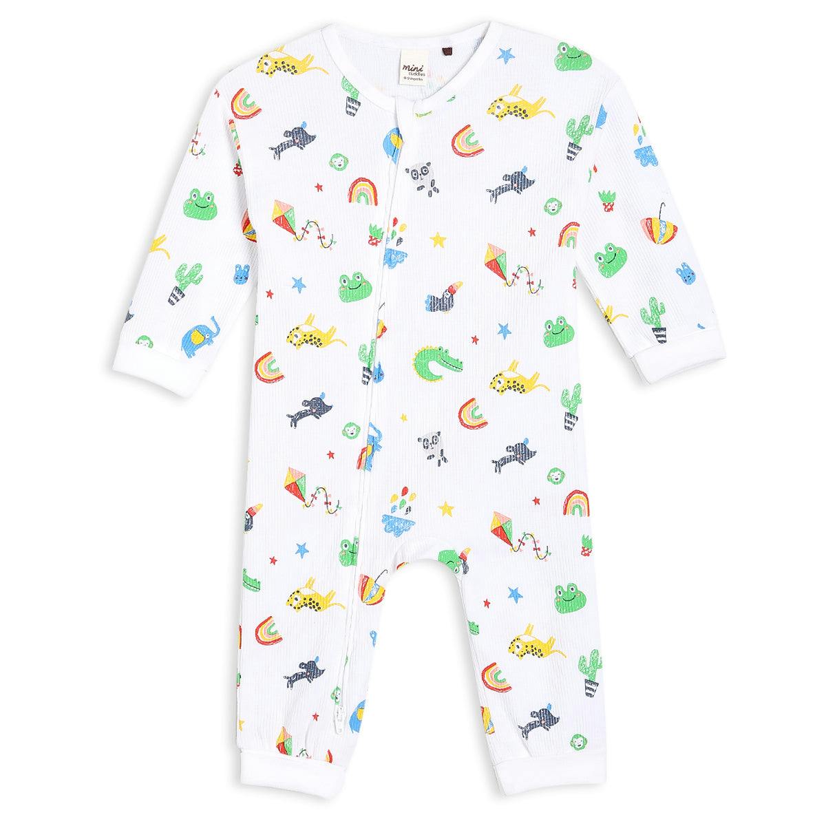 Mini Cuddles Men's Baby Boys All-Over Animal & Rainbow Printed Romper, Multicolour - Nb