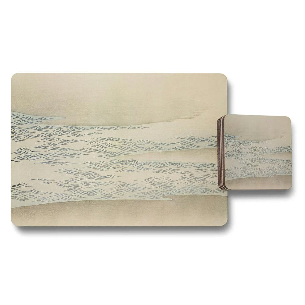 Benjamin Tate Design Beige Wave Pattern Placemat And Coaster Set For Dining Table