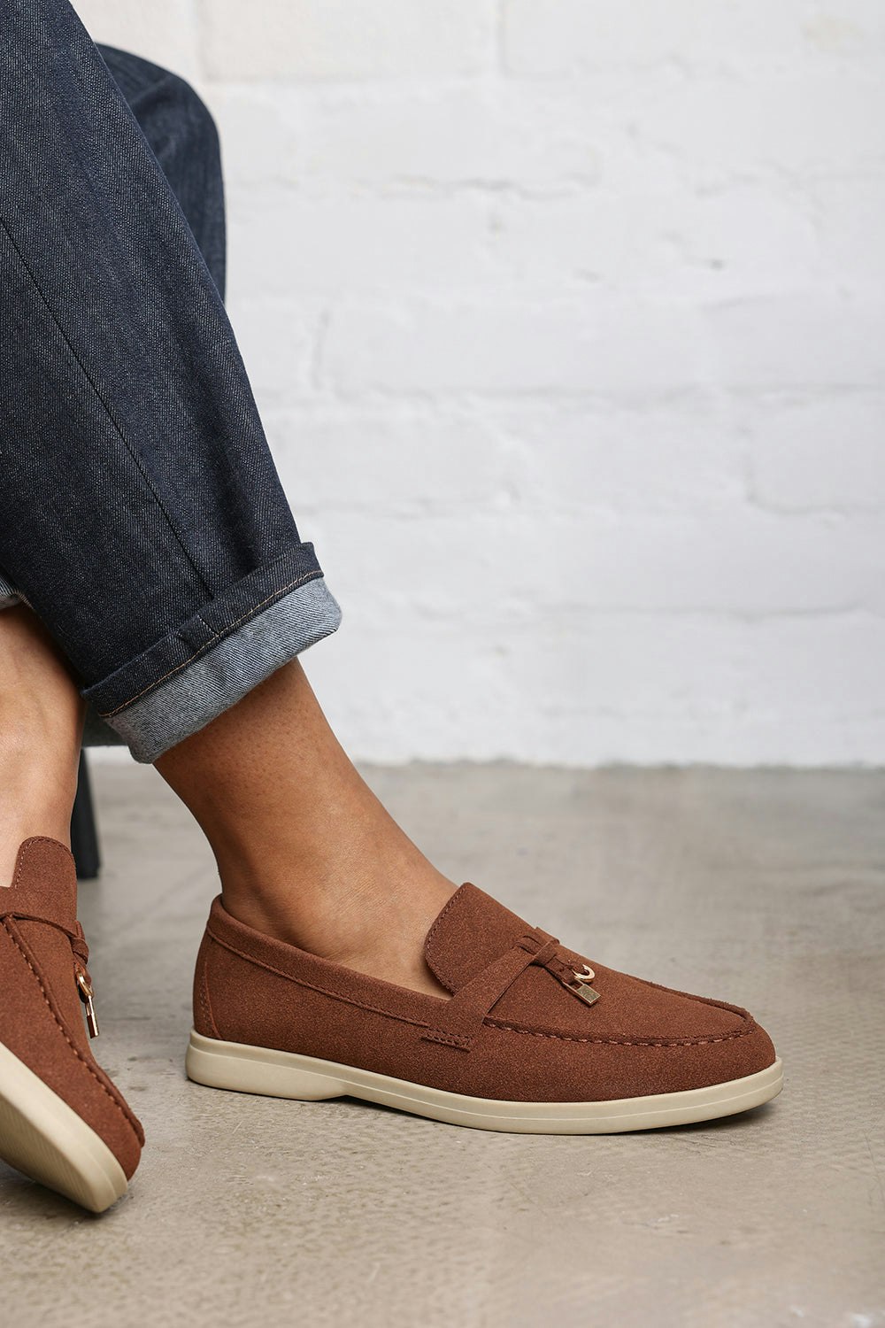 Where's That From Brown Charming Slip On Suede Loafers Metal Trim Tassel In - Size 8