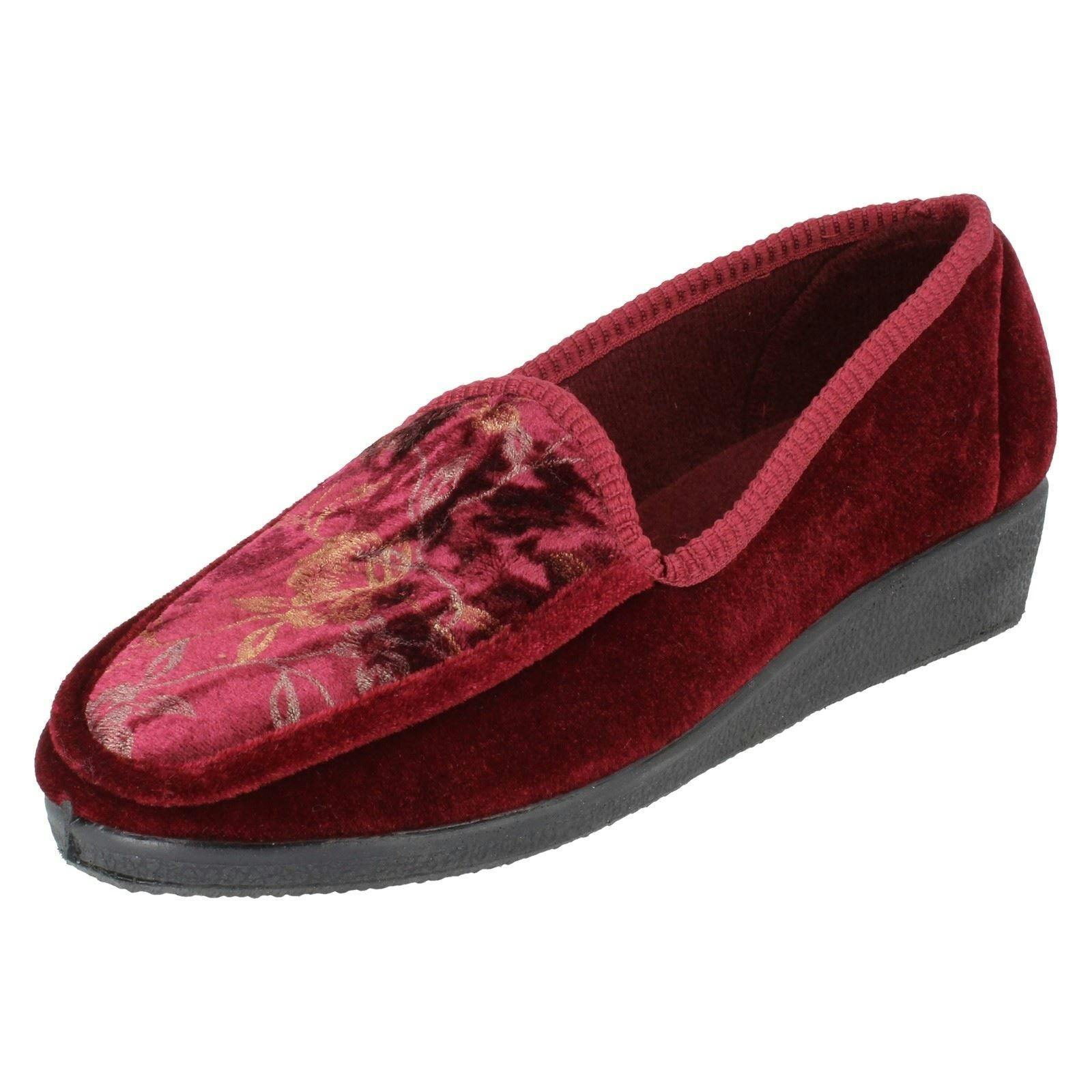 Spot On Women's Slip On Floral Design Slipper Shoes - Bordo - Uk 7