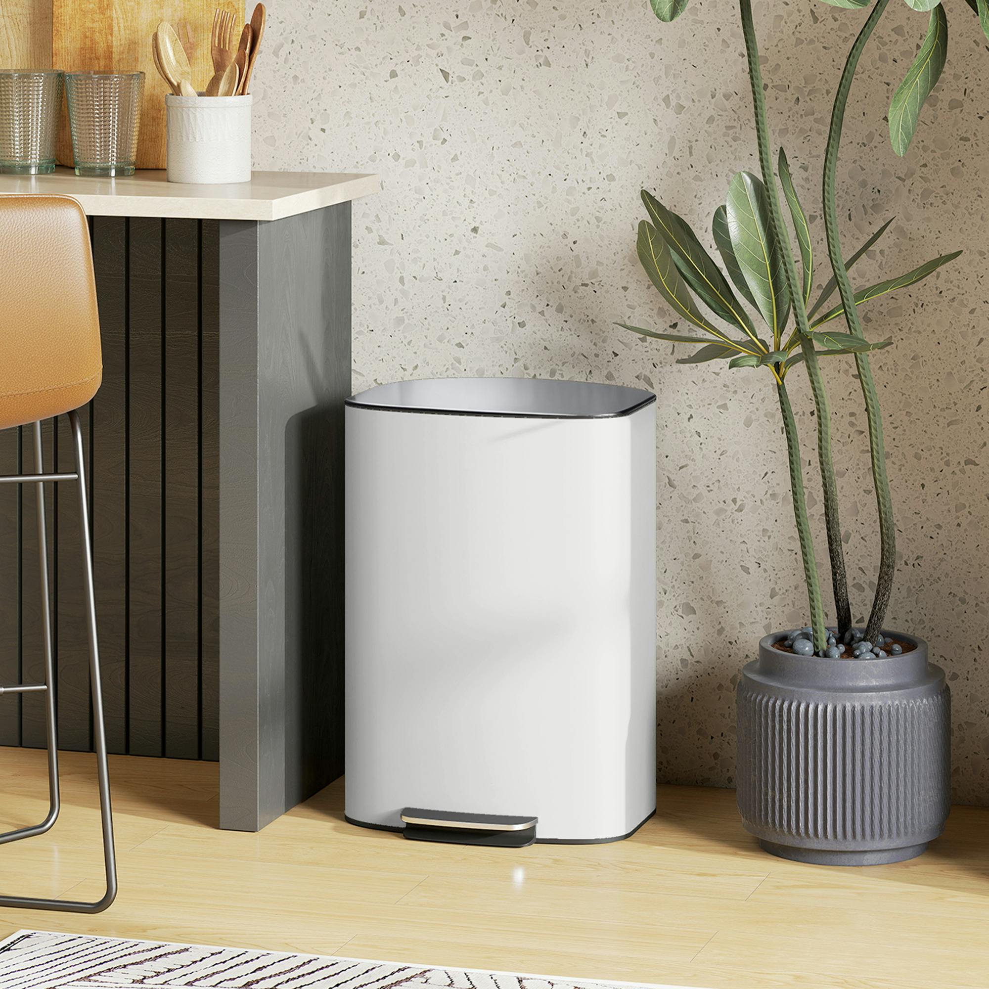 Homcom Cream Pedal Bin With Soft-Close Lid, 50L Kitchen Bin With Carry Handle