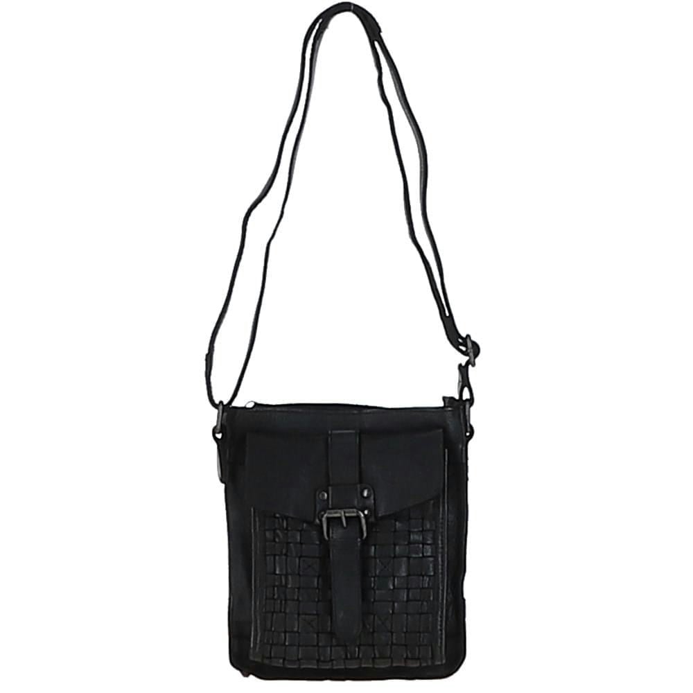 Ashwood Black Vintage Woven Leather Crossbody Bag - One Size - Leather