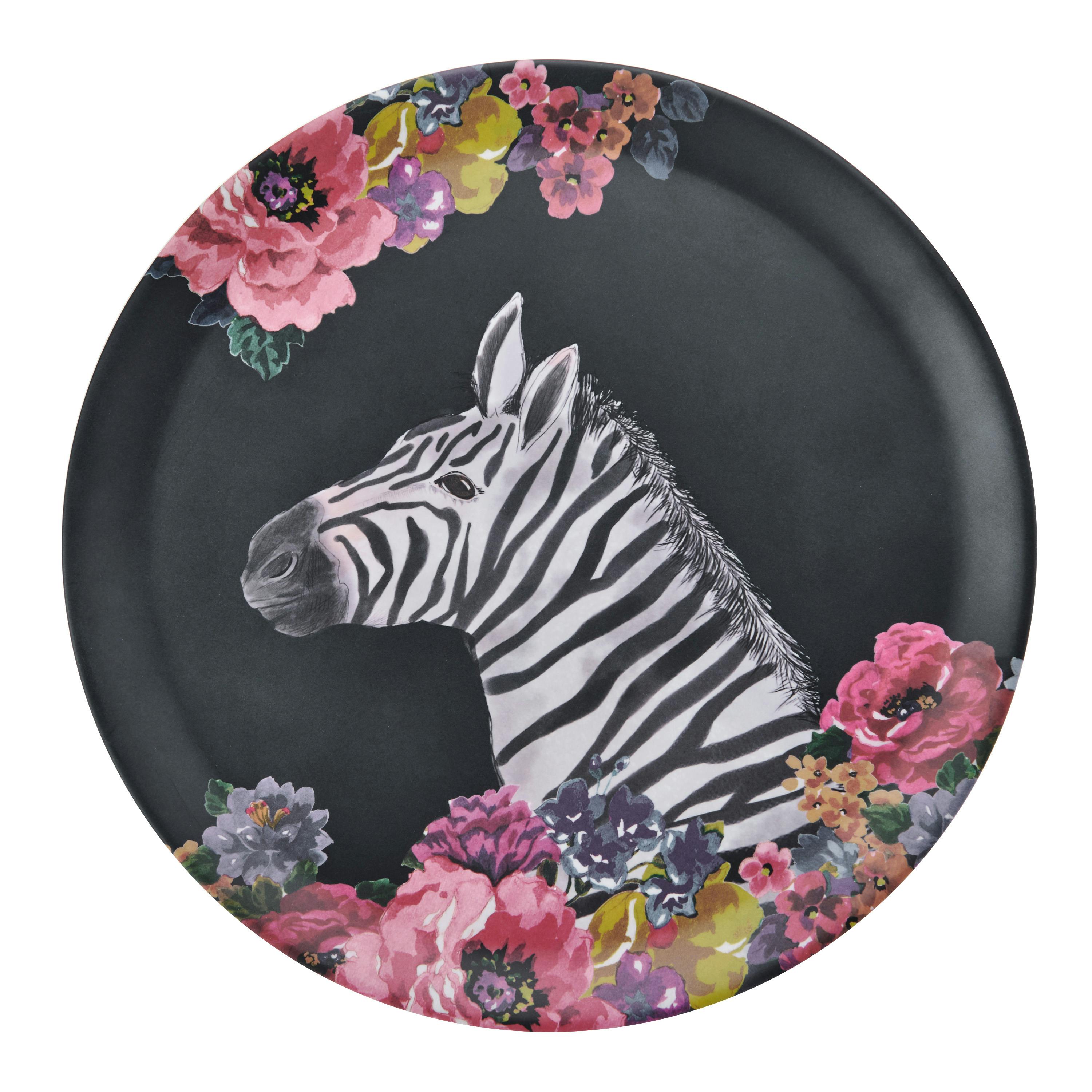 Rackhams Wild At Heart Zebra Round Tray, 36Cm - Multicolour - Melamine - Serving Tray