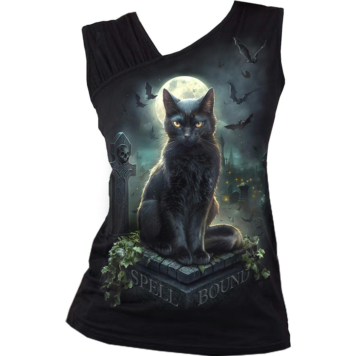 Spiral Direct Black Spell Bound - Gathered Shoulder Slant Vest - S - Screen - Screen