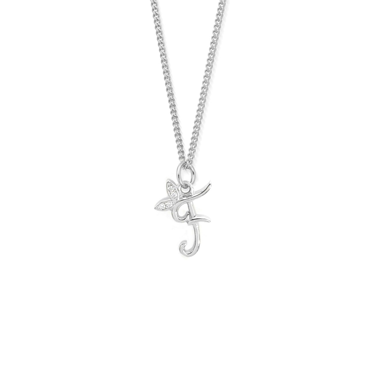 Say It With Silver Dainty Winged Initial Charm Necklace - Sterling - F