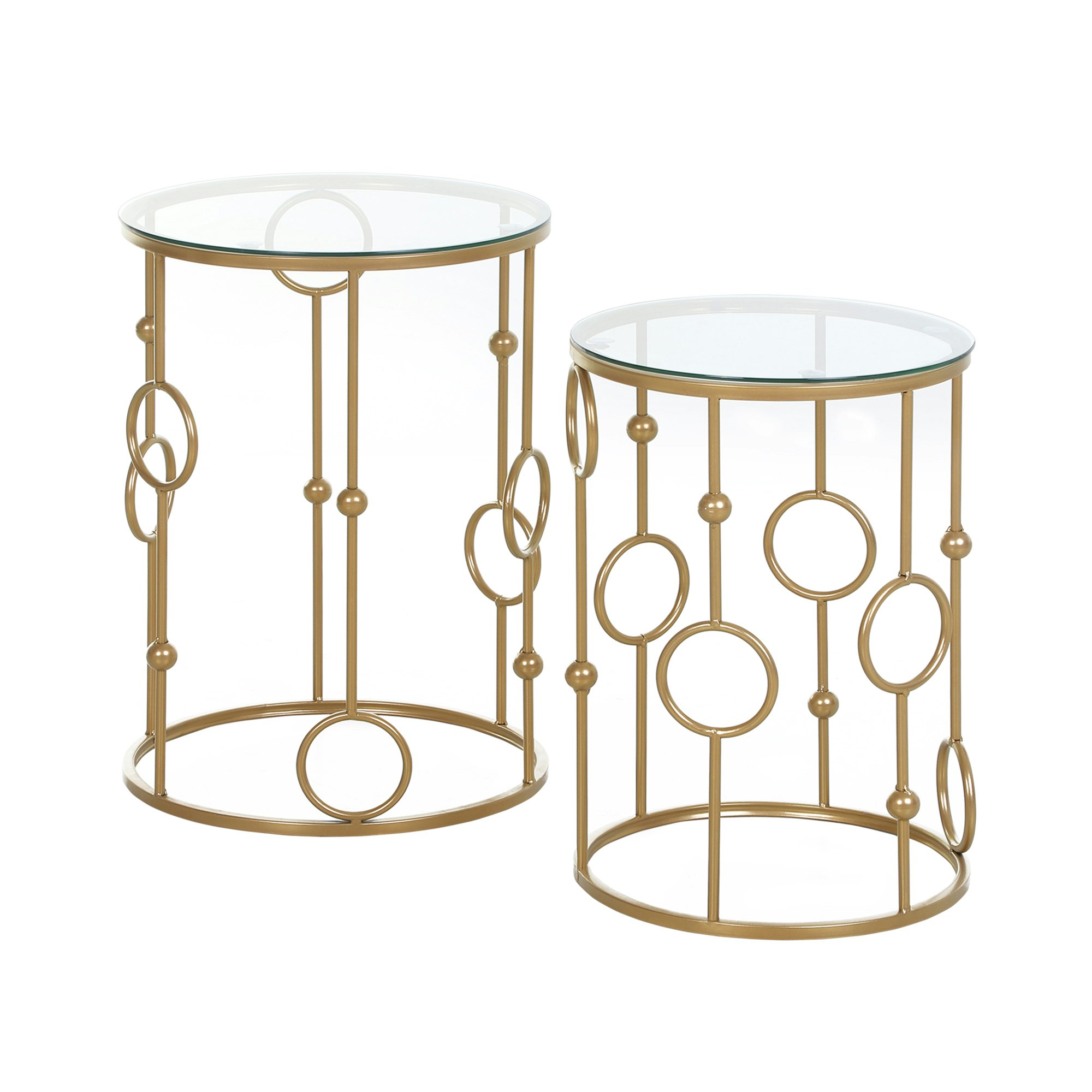 Rackhams Gold Set Of Nesting Coffee Table, Side Tables W/ Tempered Glass Top - Tone Size 2