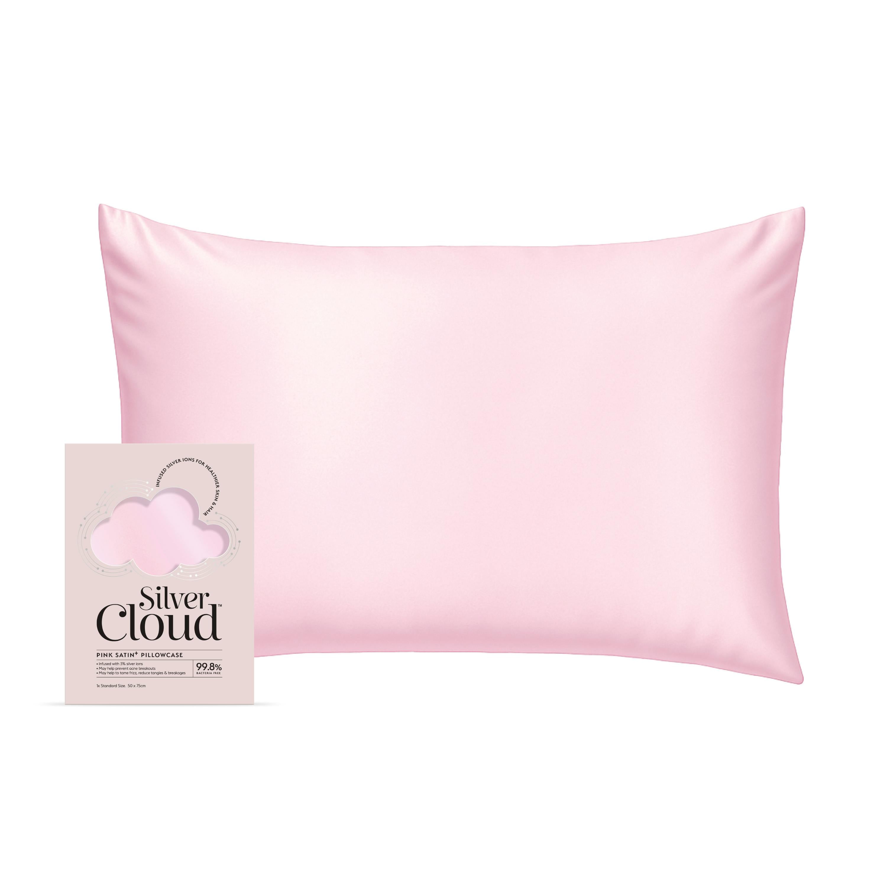 Rackhams Silver/Pink Cloud Satin Pillowcase Infused With Ions