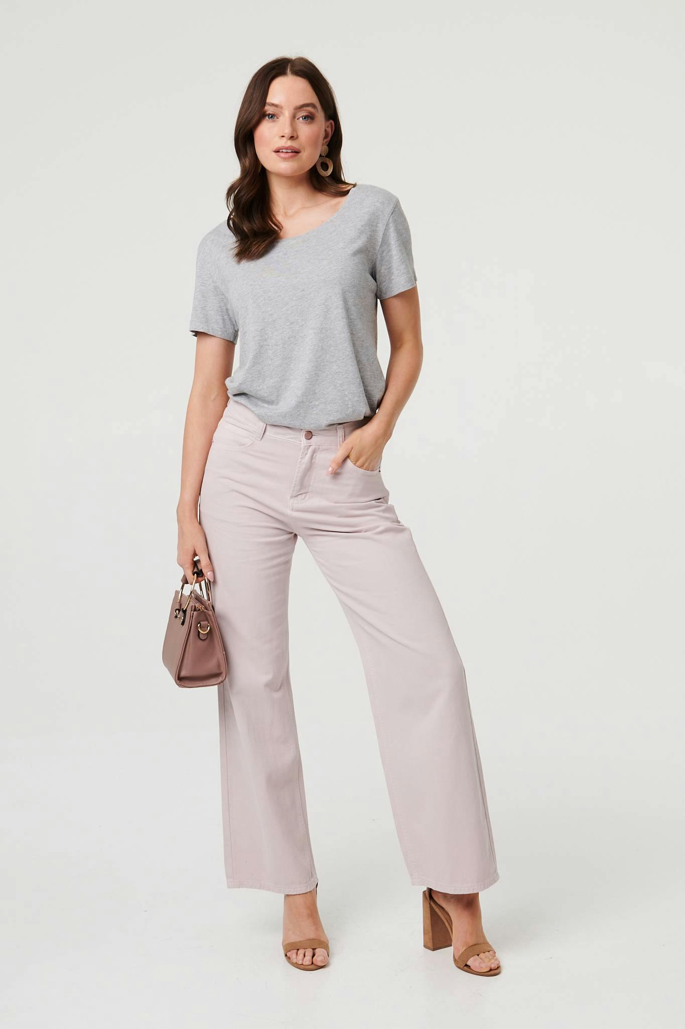 Izabel London Pink High Waist Straight Leg Jeans - 16