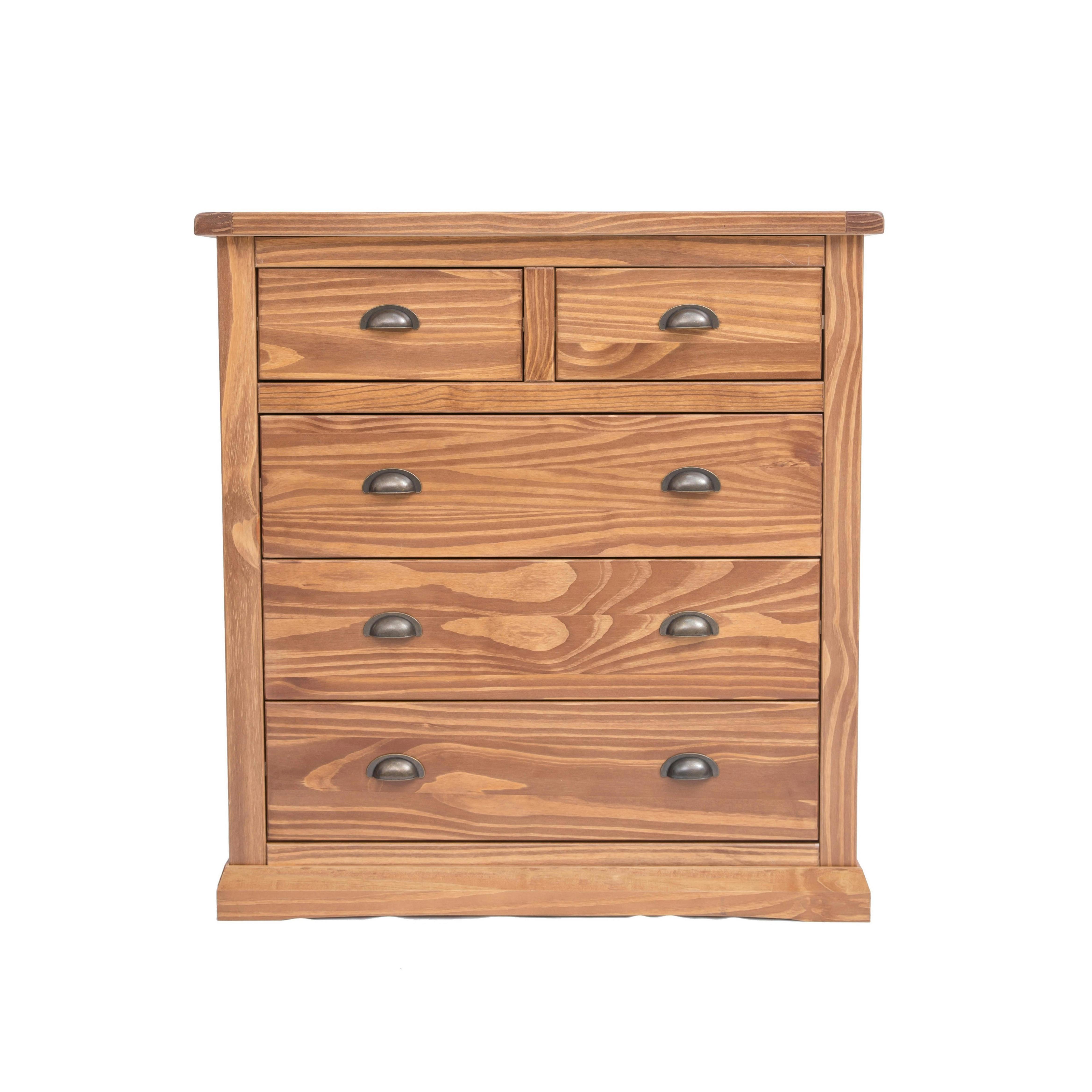 Rackhams Brown Tirolo 5 Drawer Chest Of Drawers Brass Cup Handle