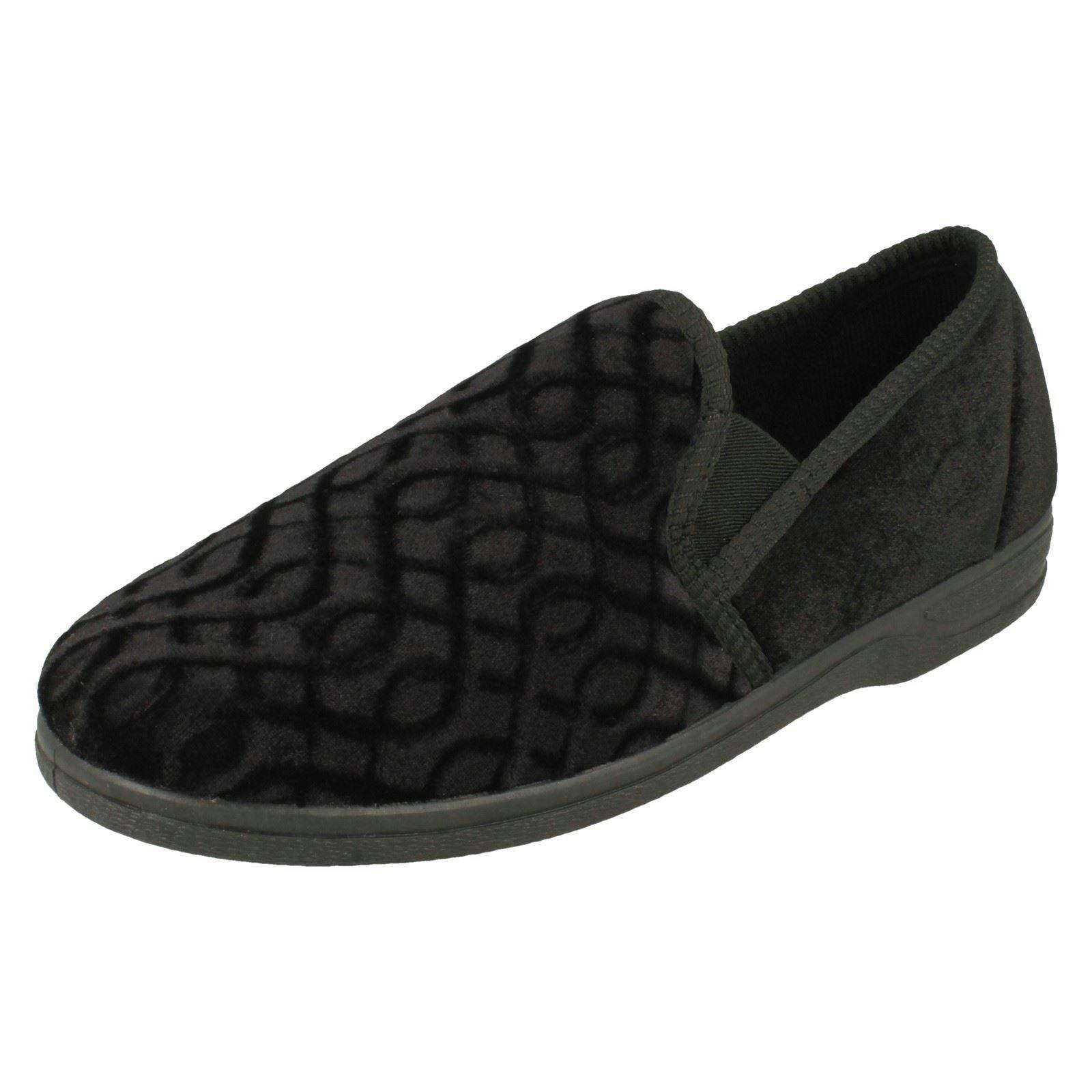 Spot On Men's Black Slippers Pattern Detailed Full Slipper Leo - Uk 6