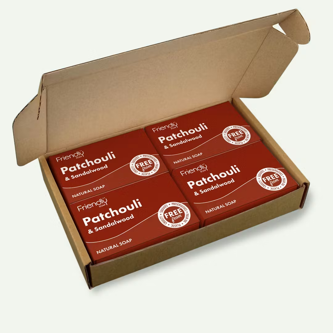 Friendly Soap - Sandalwood & Patchouli Natural Soap - 4 X 95G - 95G - Natural Handmade Soap - 4