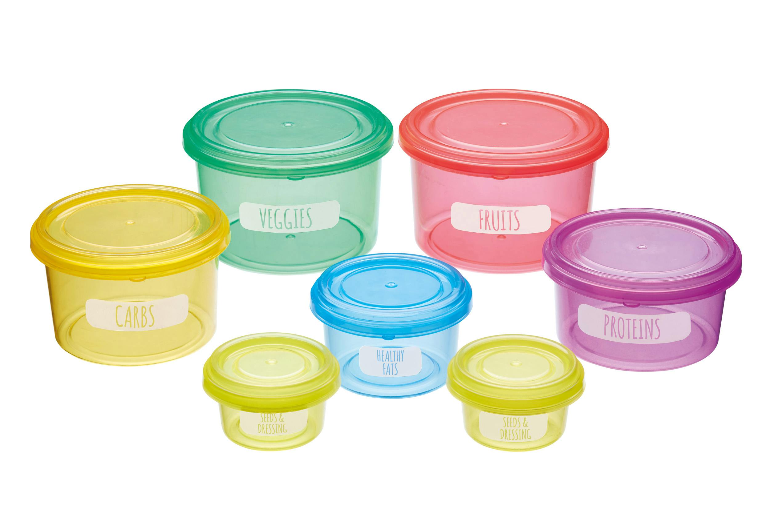 Rackhams Healthy Eating Stacking Portion Control Pots - Multicolour - Plastic - Food Storage