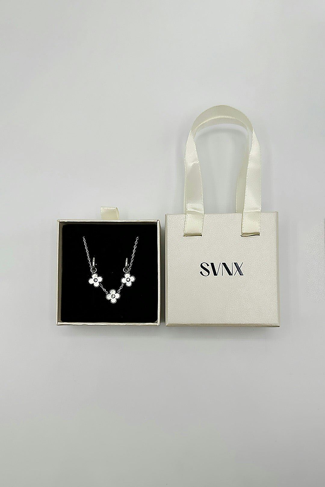 Svnx Women's Silver Mini Clover Necklace & Hoop Earrings In - Image 3