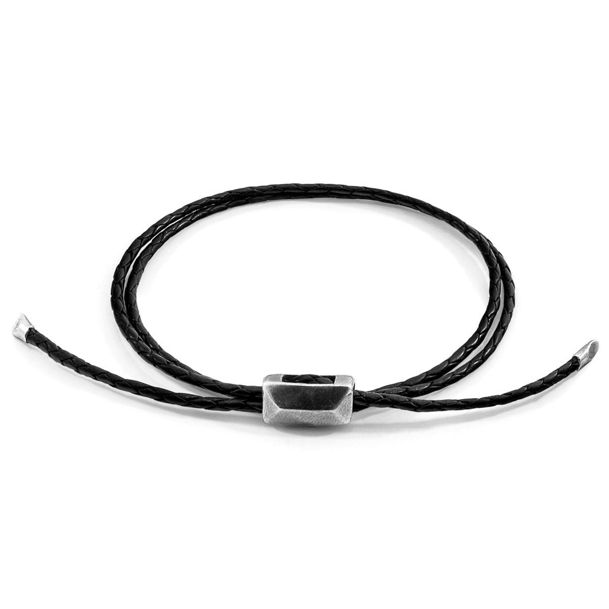 Anchor & Crew Black/Silver Midnight Edward And Braided Leather Skinny Bracelet