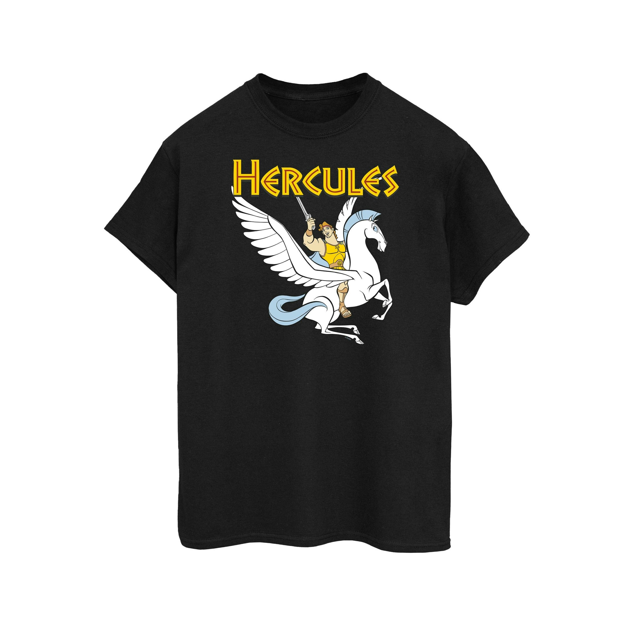 Disney Women's Black Hercules With Pegasus Cotton Boyfriend T-Shirt - Large