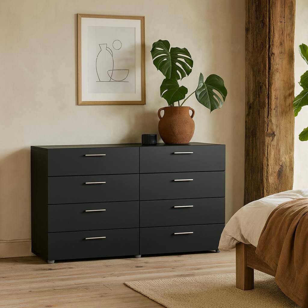 Wyld Haus Black Daejeon Wooden Wide Chest 8 Drawers