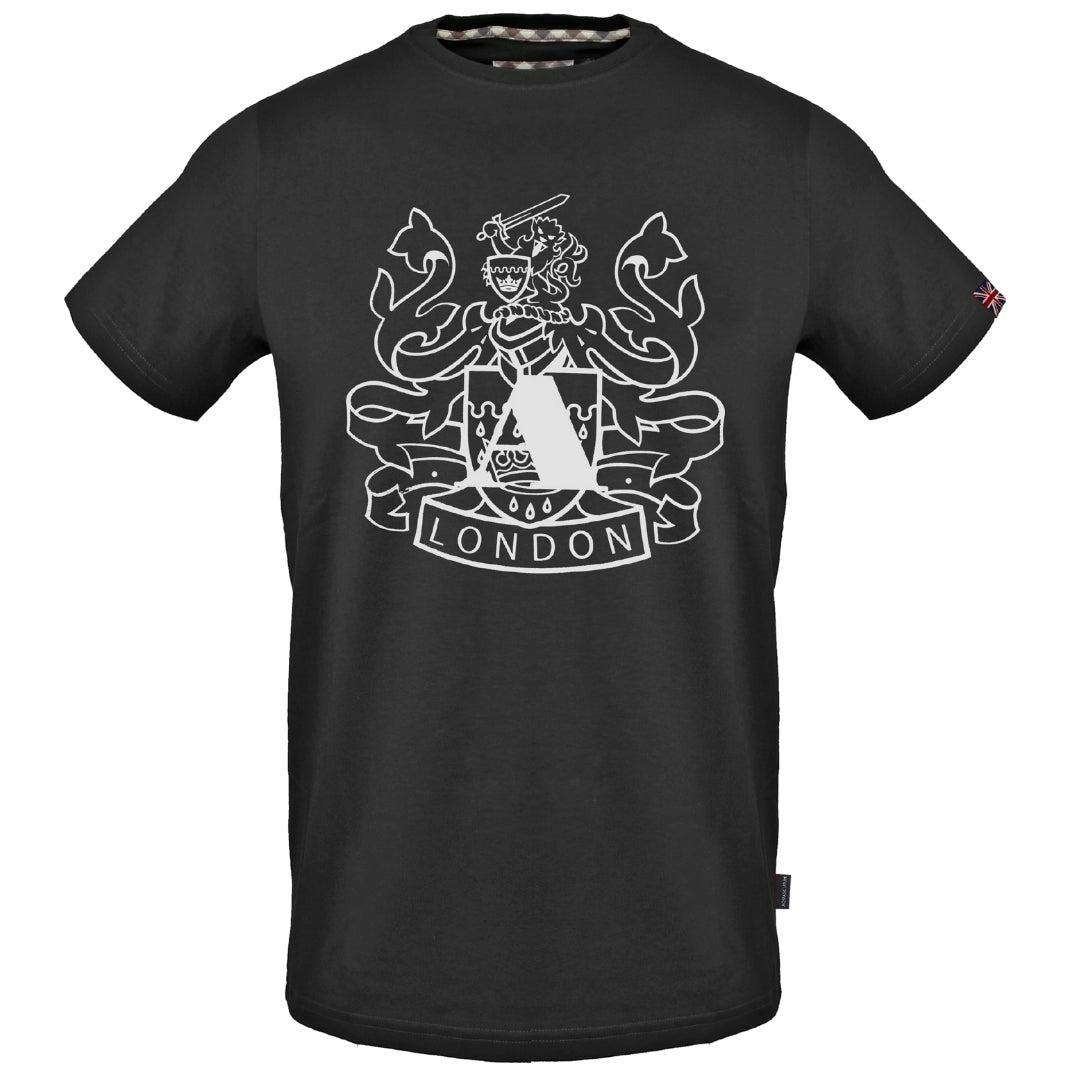 Aquascutum Men's Black Aldis Shield Logo T-Shirt - S - 100% Cotton