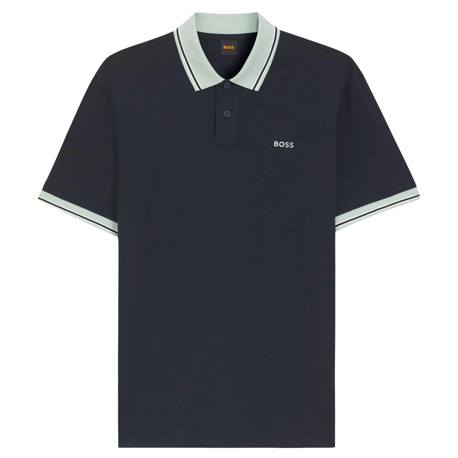 Boss Dark/Blue Pe Blocks Contrast Collar Polo - Medium