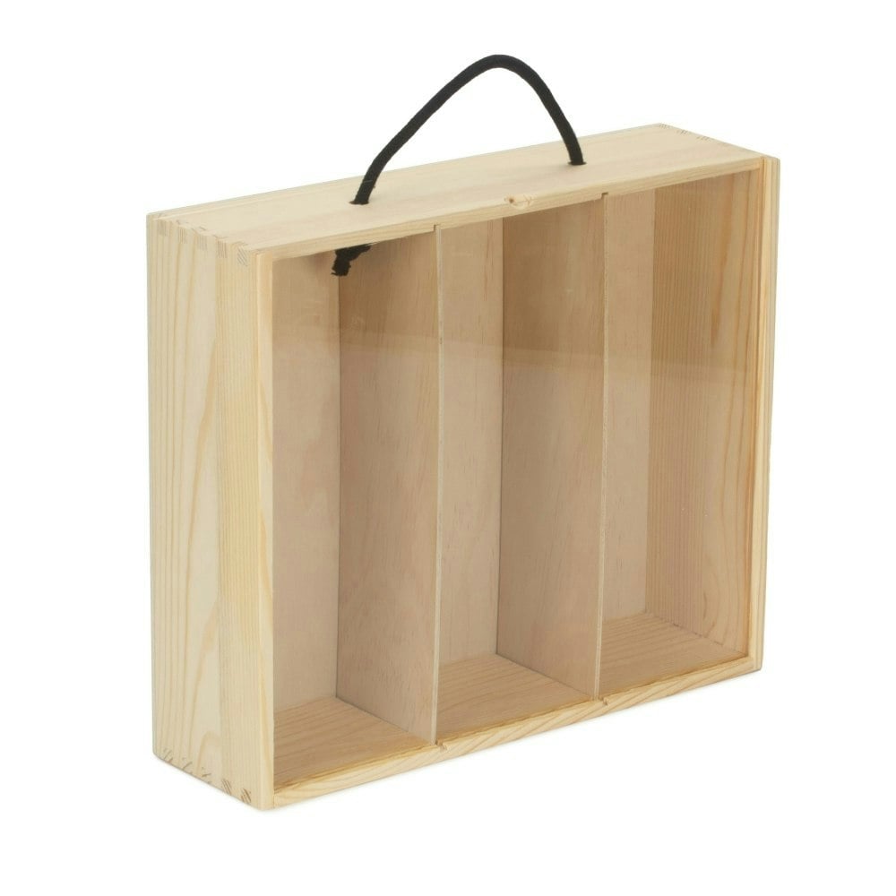 Red Hamper 3 Beer Bottle Pinewood Carry Case With Acrylic Lid - One Size