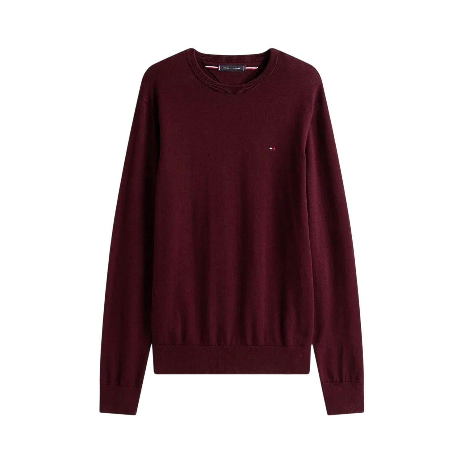 Tommy Hilfiger Men's Burgundy Cotton Crew Neck Jumper - Deep - S - Deep - 100% Cotton