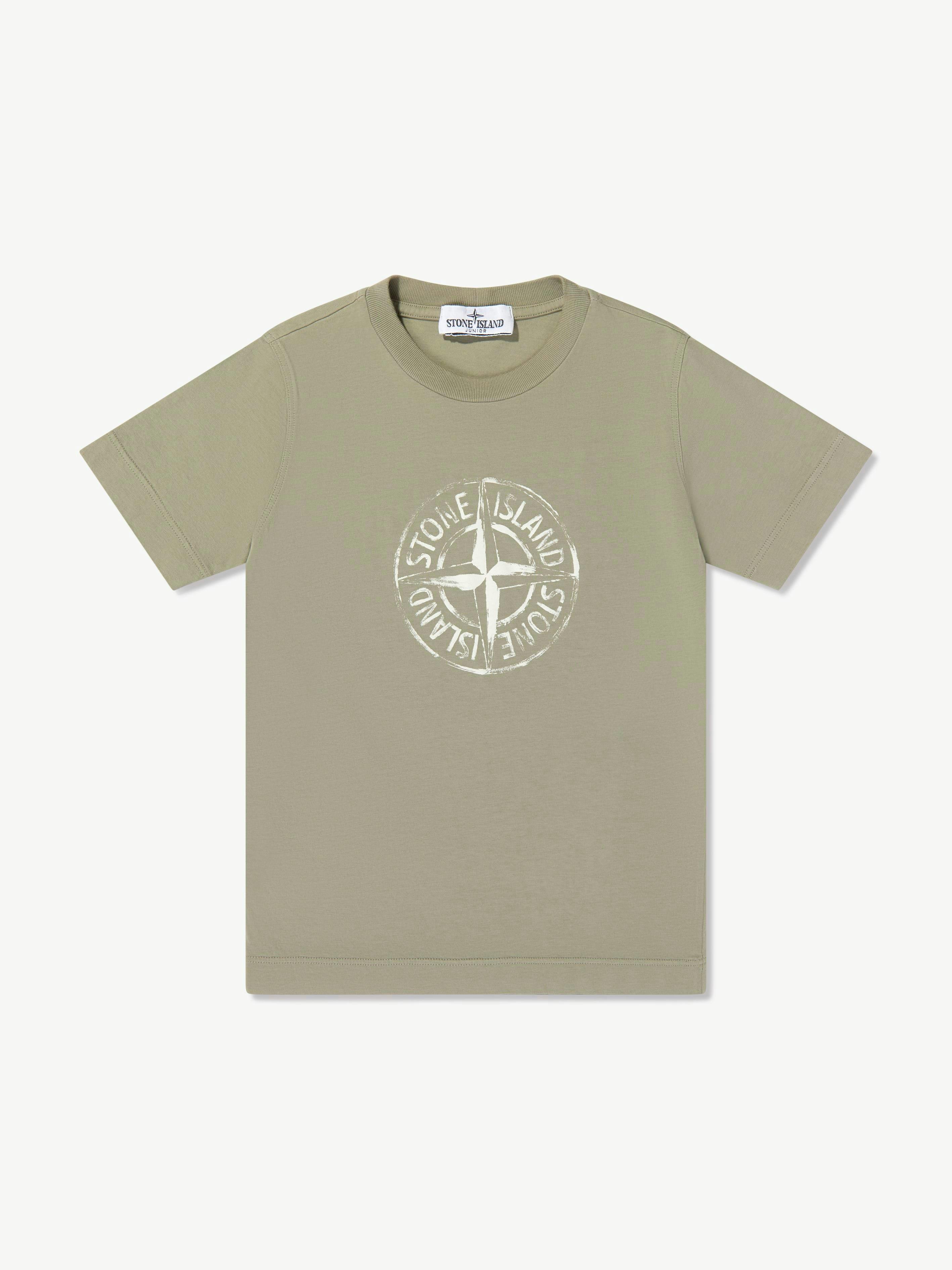 Stone Island Junior Boys Green Stone Island Cotton Compass Print T-Shirt In - 8 Yrs