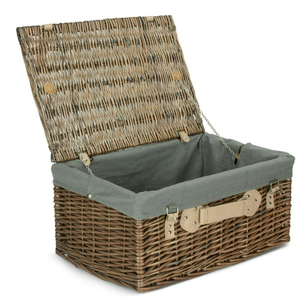 Red Hamper Red/Grey Hamper 51Cm Antique Wash Wicker Picnic Basket With Cotton Lining