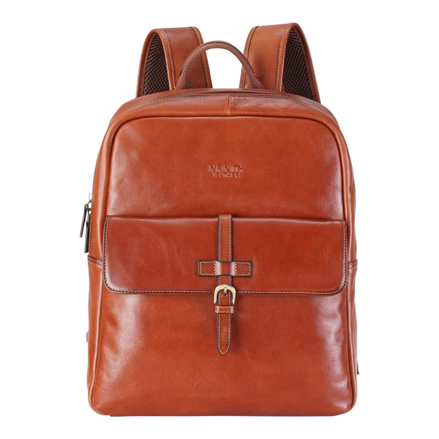 Infinity Leather Genuine Leather Vintage Laptop Backpack Travel Bag - Cove - Tan - 29.5 X 37.5 X 13 Cm