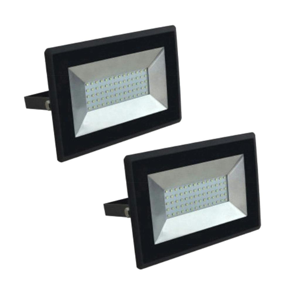Ener-J Black/Light 50W Slim Led Flood 6000K, 2 Years Warranty, Slim And Sleek Design (Pack Of 2)