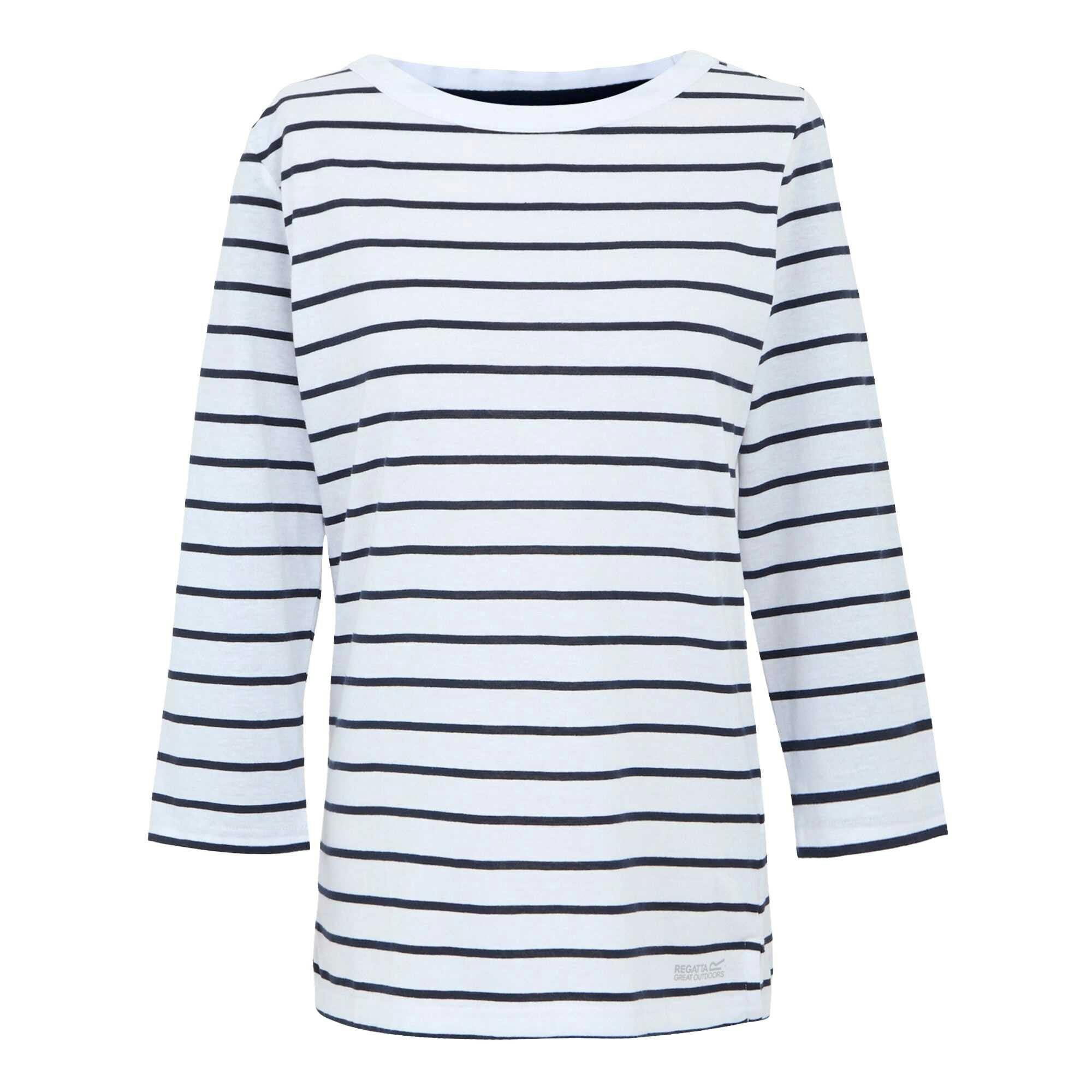 Regatta Women's White Baylette Ii Striped T-Shirt - /Navy - /Navy - 12 Uk - 50% Cotton/50% Polyester