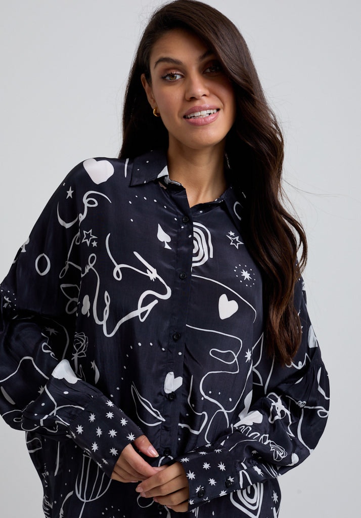 Lily And Lionel Black Isabella Spellbound Print Shirt In - 12