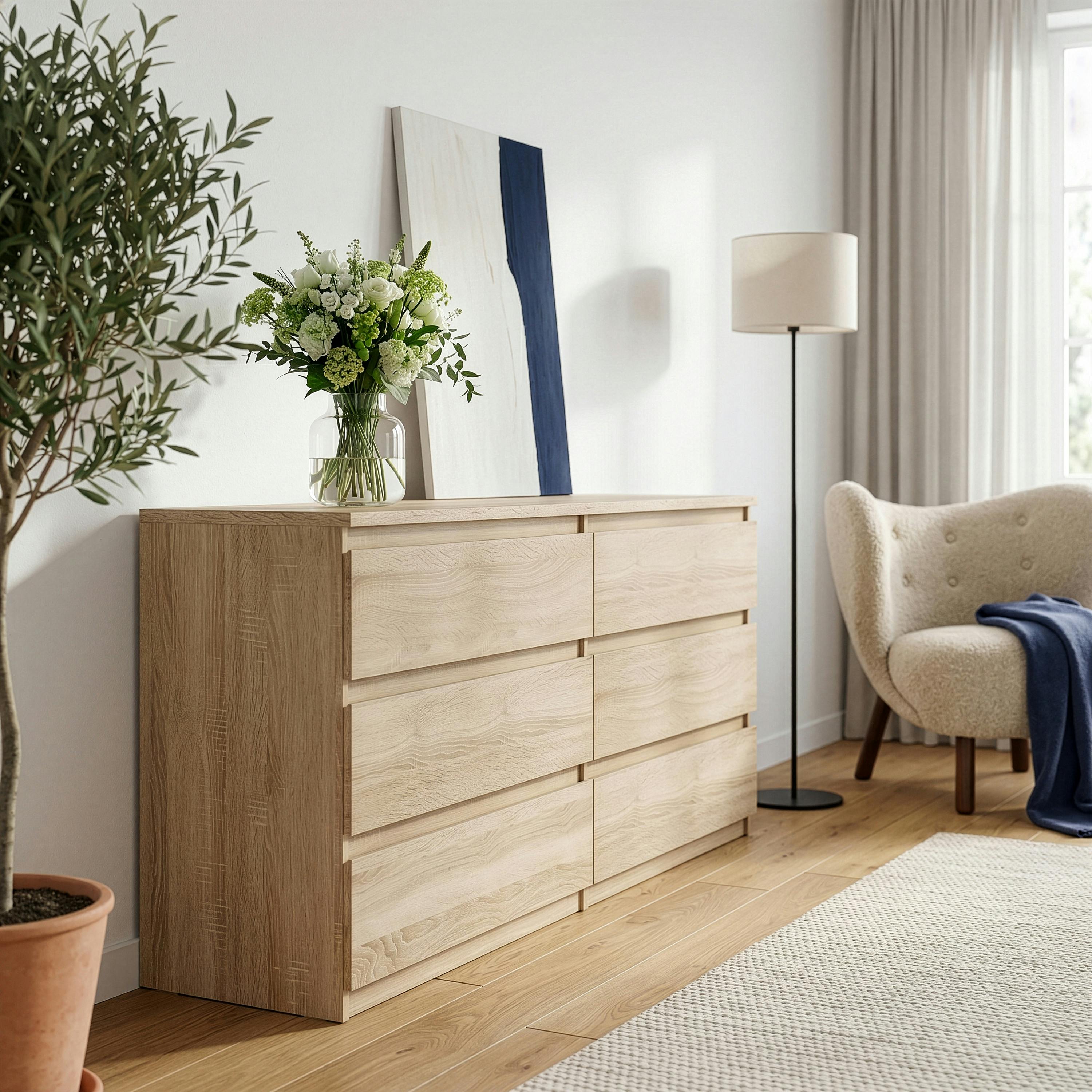 Rackhams Edmore 6 Drawer Wide Chest In Sonoma Oak - Standard - Sonoma Oak - Manufactured Wood